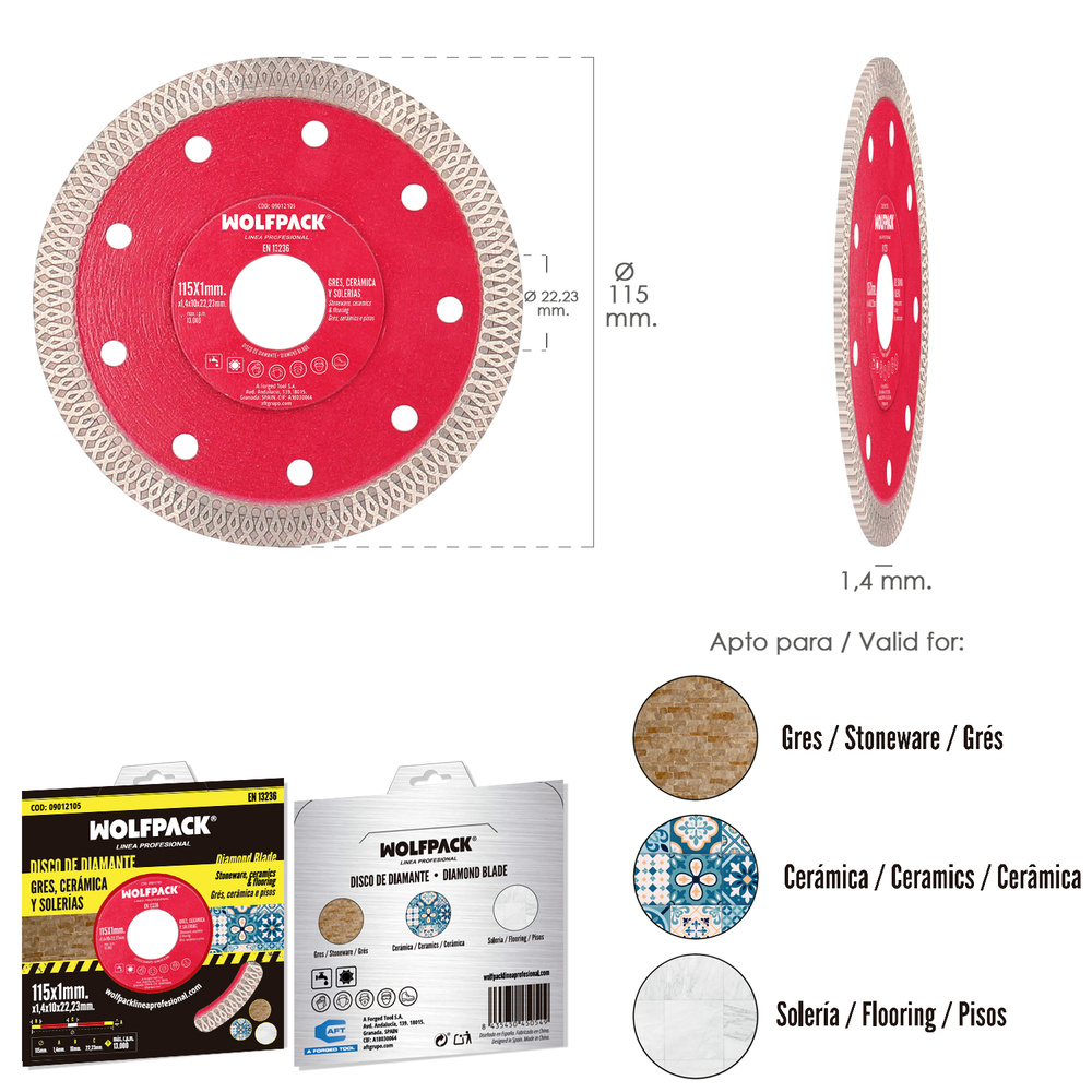 Disco Diamante Ø 115 Mm. Porcelánicos, Gres, Cerámica, Solerías, Segmento De 10 Mm.