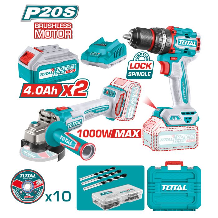 PACK: Taladro Percutor + Amoladora Brushless a Batería