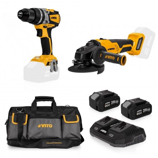 Pack EGOPRO – Taladro + Amoladora + 2 Baterías + Bolsa