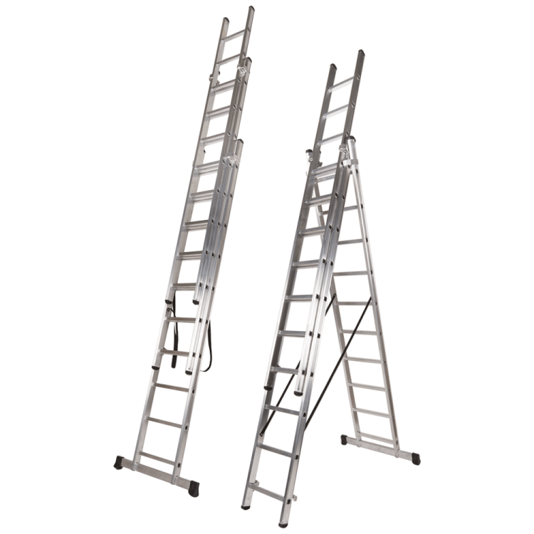 Escalera Triple Extensible Con Peldaños Cuadrados 3x3,5 M