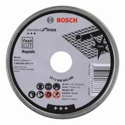 [2608603254] Disco de corte abrasivo PRO Stainless Steel and Metal, 115 x 1 x 22,23 mm, recto, 10 unidades