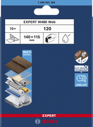 [2608902385] EXPERT W480 Web 1/4 inch Hand Sanding Sheet, 115 x 140 mm, G120