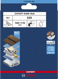 [2608902388] EXPERT W480 Web 1/4 inch Hand Sanding Sheet, 115 x 140 mm, G320